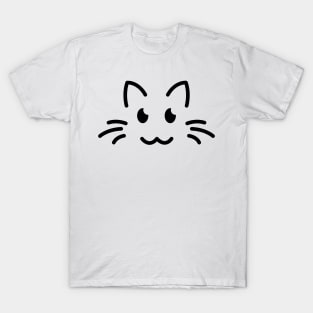 Meow! - Cute Cat Face Line Art - Black T-Shirt